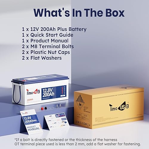 Miniatura 9 de Batería LiFePO4 de 12 V 200 Ah Plus, batería de litio Timeusb con BMS de 200 A, potencia máxima de 2560 W, 4000-15000 ciclos profundos, vida útil de