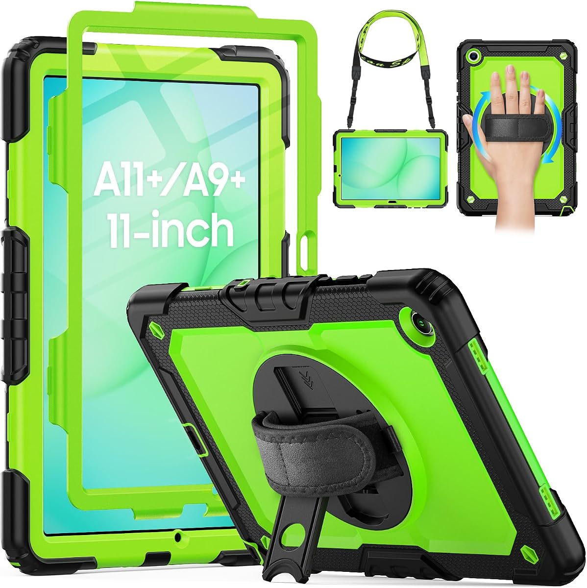 HXCASEAC Funda para Samsung Galaxy Tab A11+ Plus /A9+ 11 Pulgada, Protectora con Protector de Pantalla/Correa de Mano/Soporte para Bolígrafo, Funda Samsung A11 Plus Tablet Kids 5G, SM-X230 SM-X236 SM-X238U - Verde