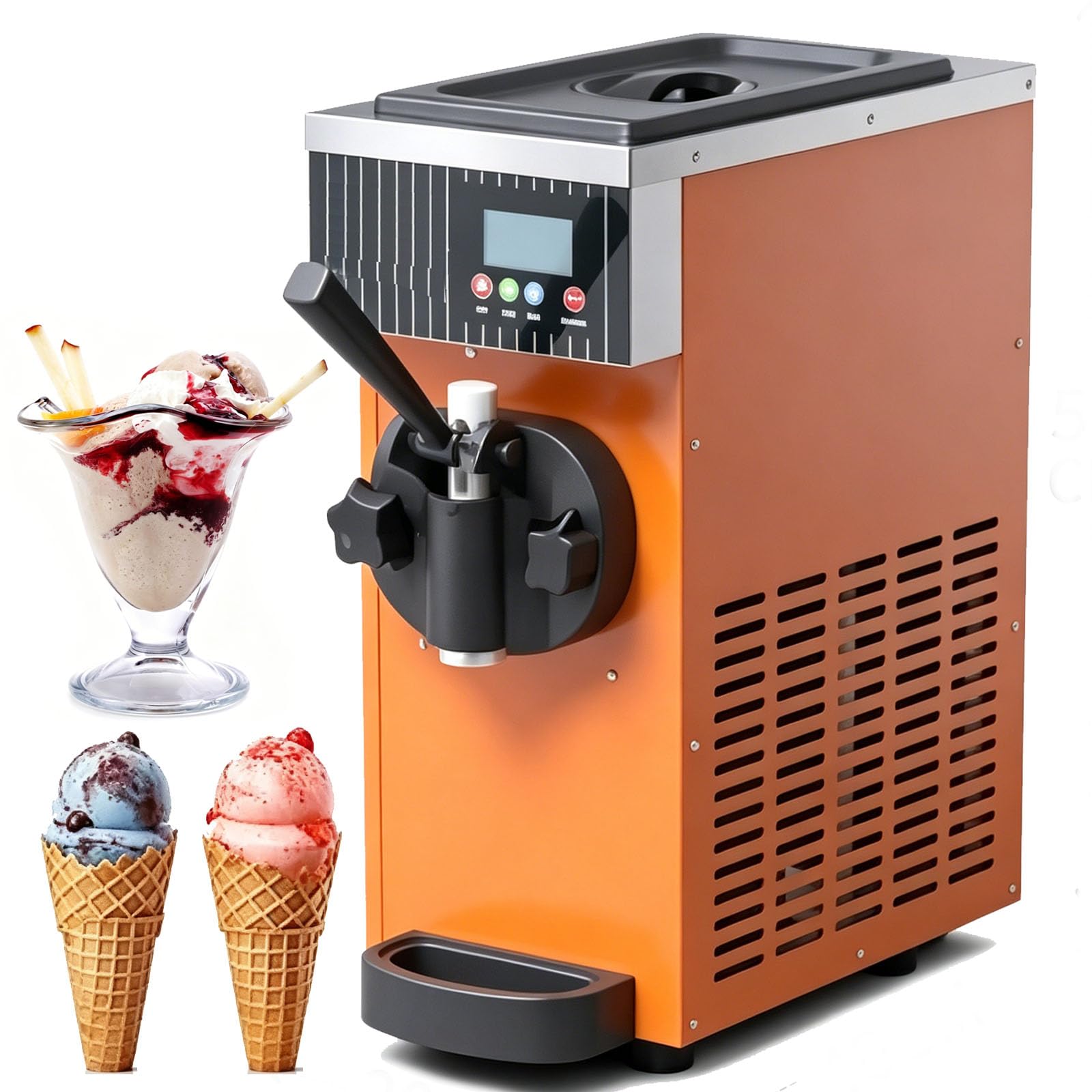 STDZQCWY 450w Commercial Ice Cream Machine, Countertop Single Head Commercial Ice Cream Maker, 4-5kg/h Output, With Intelligent Control Panel, For Cafe Snack Bar Dessert Shop orange