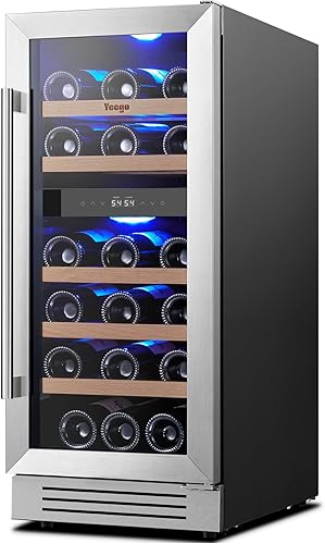 Yeego Refrigerador de vino  Refrigerador de vino de doble zona de 15 pulgadas con capacidad para 28 botellas, 40-65 F, puerta de vidrio para