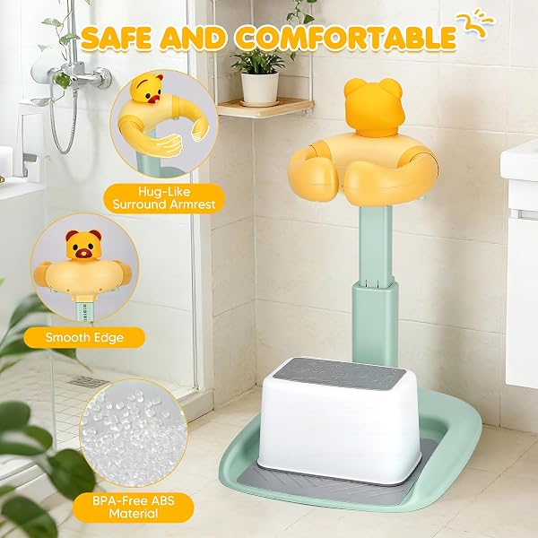 Supporto per Doccia da Bambino, Regolabile in Altezza 47-62cm, Sedia da Bagno con Base Antiscivolo & Sgabello Rimovibile, Senza BPA, Supporto per Doccia per Bambini 6-36 Mesi per Bagnare - 3