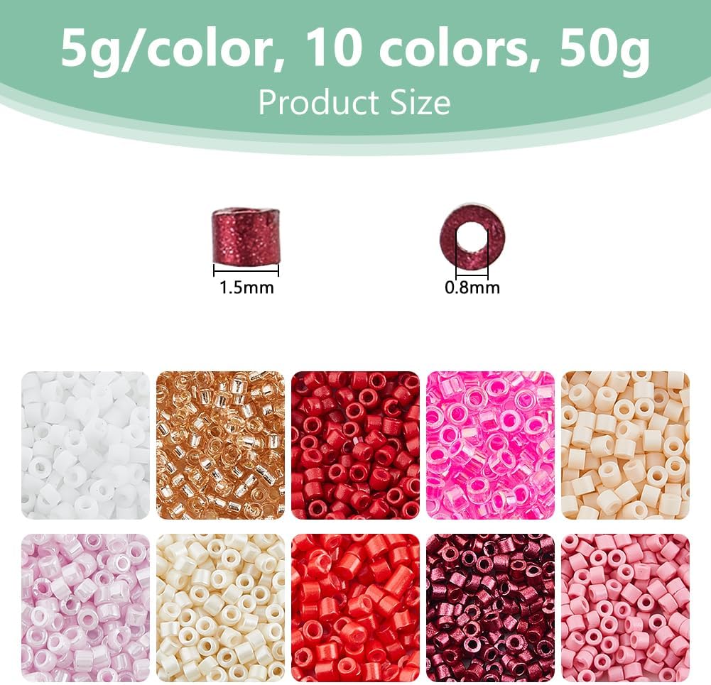 DICOSMETIC 50G 10 Colors Cylinder Glass Seed Beads 2mm Mini Red Bead Set Round Mini Glass Bead Loose Spacer Craft Beads for Bracelet Necklace Earring Jewelry Making - Image 2