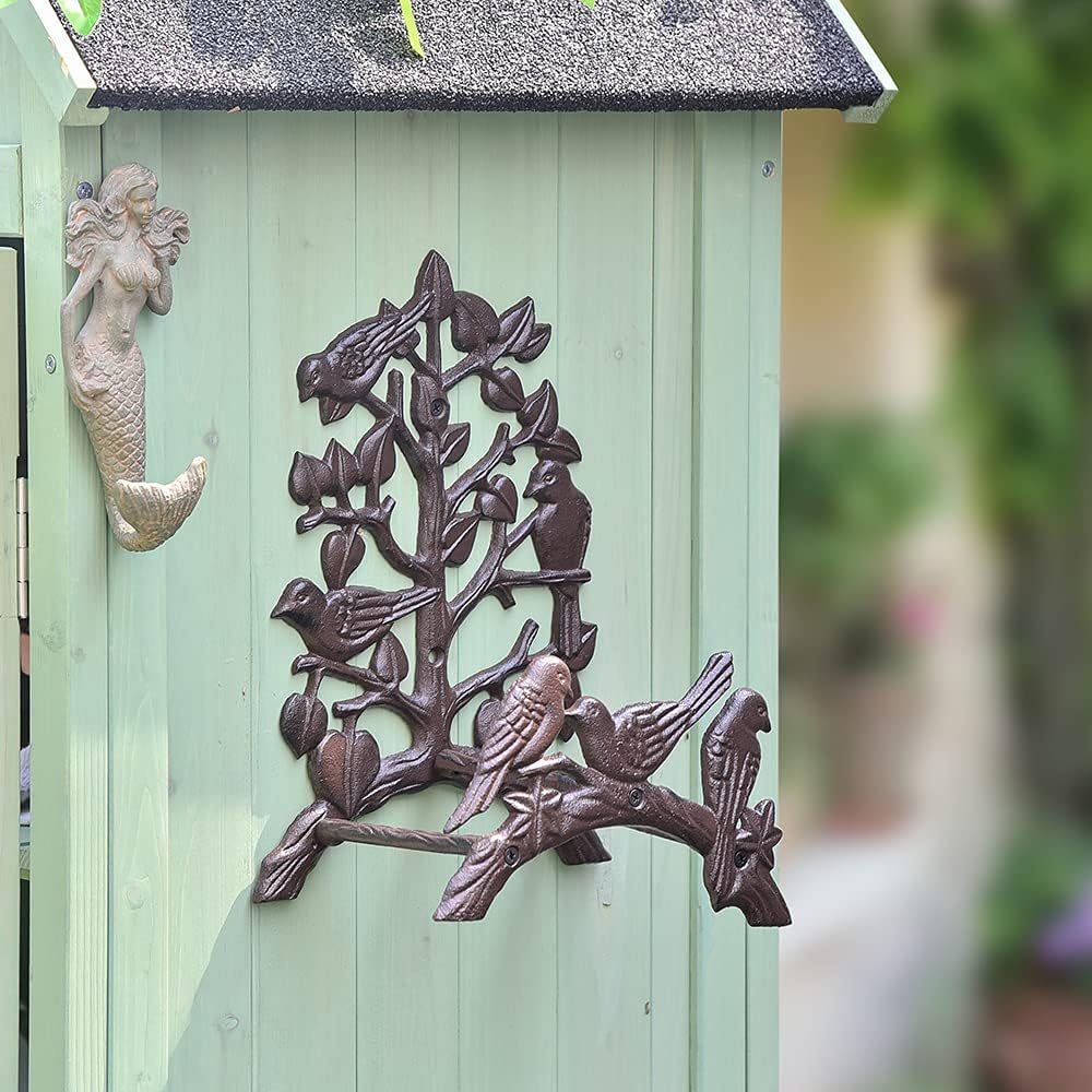 Sungmor Brown Bird Water Hose Holder, Wall Mount Garden Hose Hanger, Heavy Duty Cast Iron Hose Reel Wall Mounted, Indoor Outdoor Watering Hose Wall Hook, Yard Balcony Water Pipe Storage Rack Butler