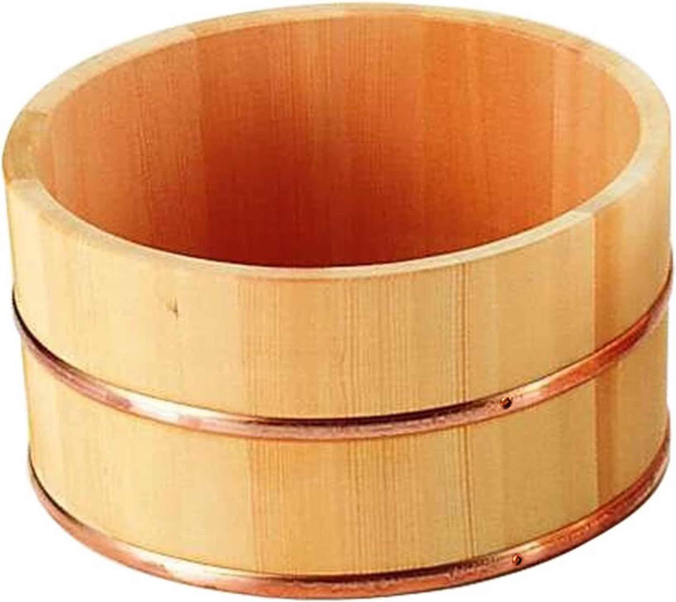 Japanese Cypress Sawara Oke Wood Bath Bucket, Reinforced Copper Rings, Made in Japan