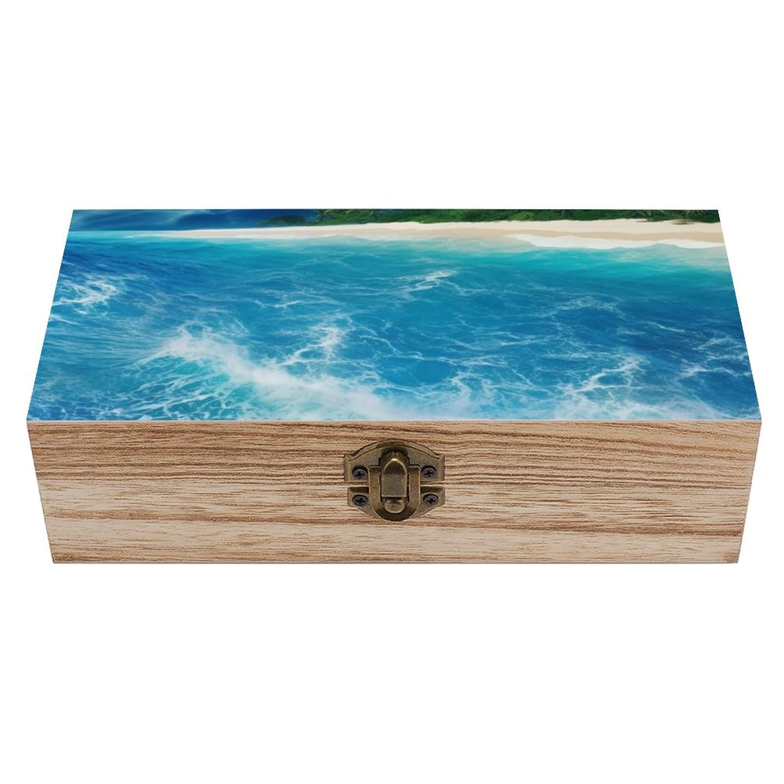 JTREHY Wooden Storage Box Container,Tropical Ocean Beach Themeprinted Desk Storage Box Room Decoration Box Souvenir Storage Box for Jewelry Gift Storage And Home Decoration
