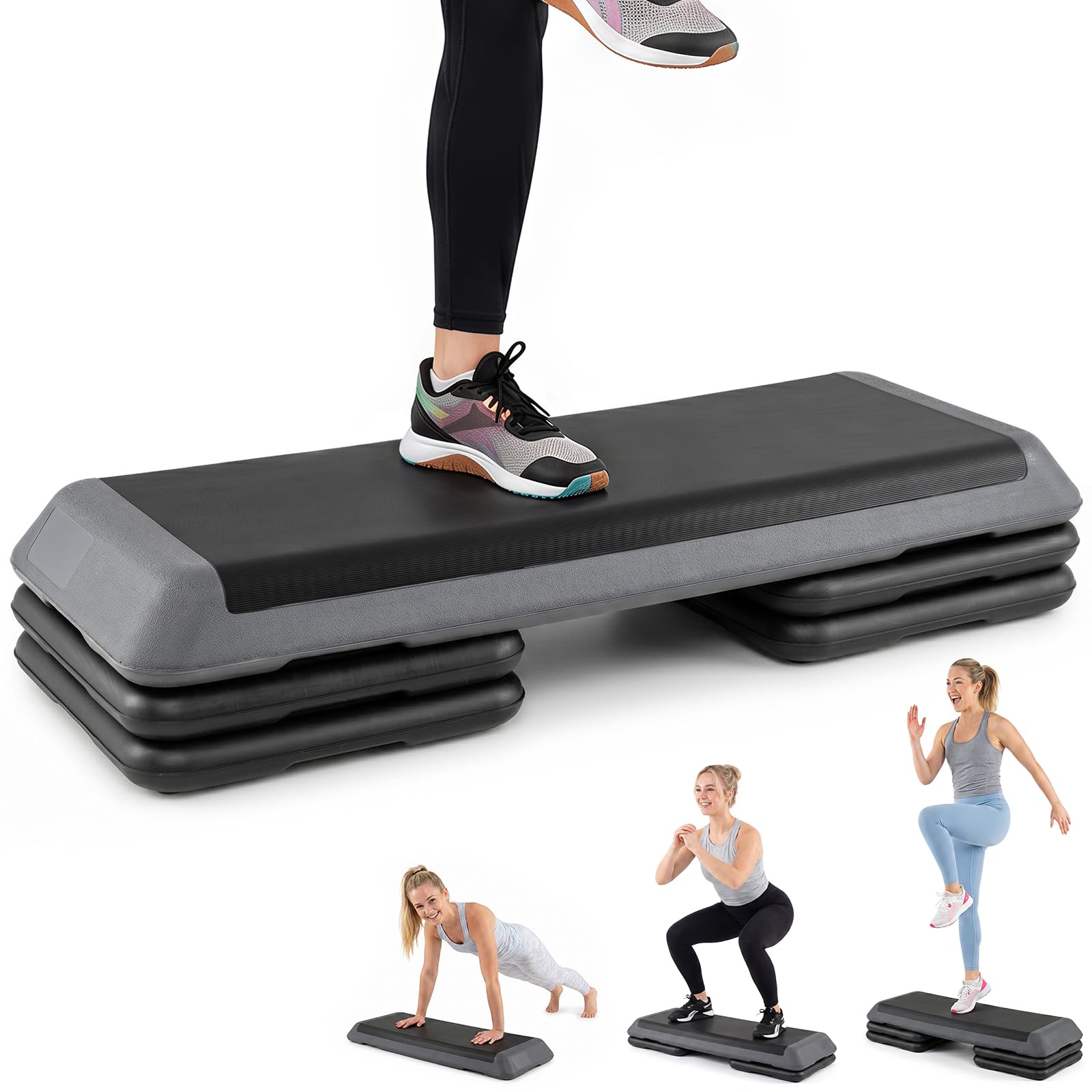 COSTWAY Stepper aerobowy z 3-stopniową regulacją wysokości | Antypoślizgowy step do 150 kg, stepper fitness z 4 blokami podporowymi, do domu, studia fitness