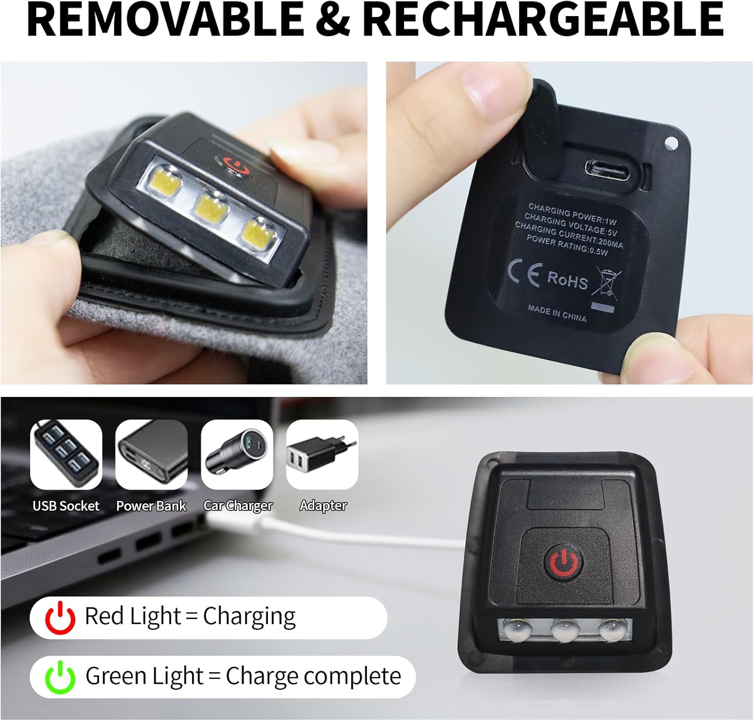 Taximi Led Beanie with Light, USB Rechargeable Headlamp Beanie, Fleece Flashlight Hat for Running, Gift for Men Dad Husband - Image 4