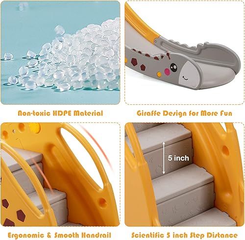 Miniatura 5 de HOMGX Juego de tobogán 3 en 1 para niños pequeños con pelota, juguete de tobogán escalador para niños con aro de baloncesto, centro de juego para