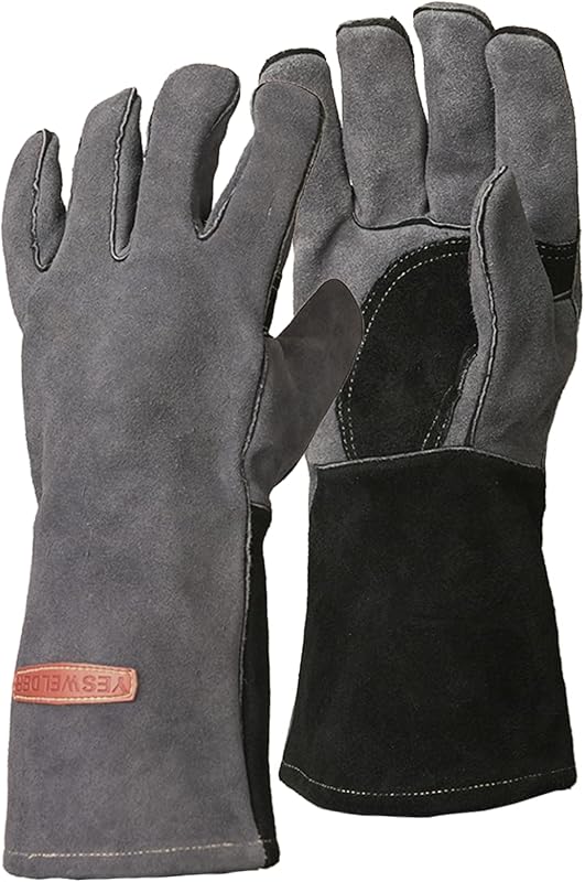 YESWELDER Guantes de soldadura de forja de cuero resistentes al fuego y al calor 14 pulgadas | Guantes de costura de Kevlar resistentes para Mig Tig Stick jardinería animales Camping