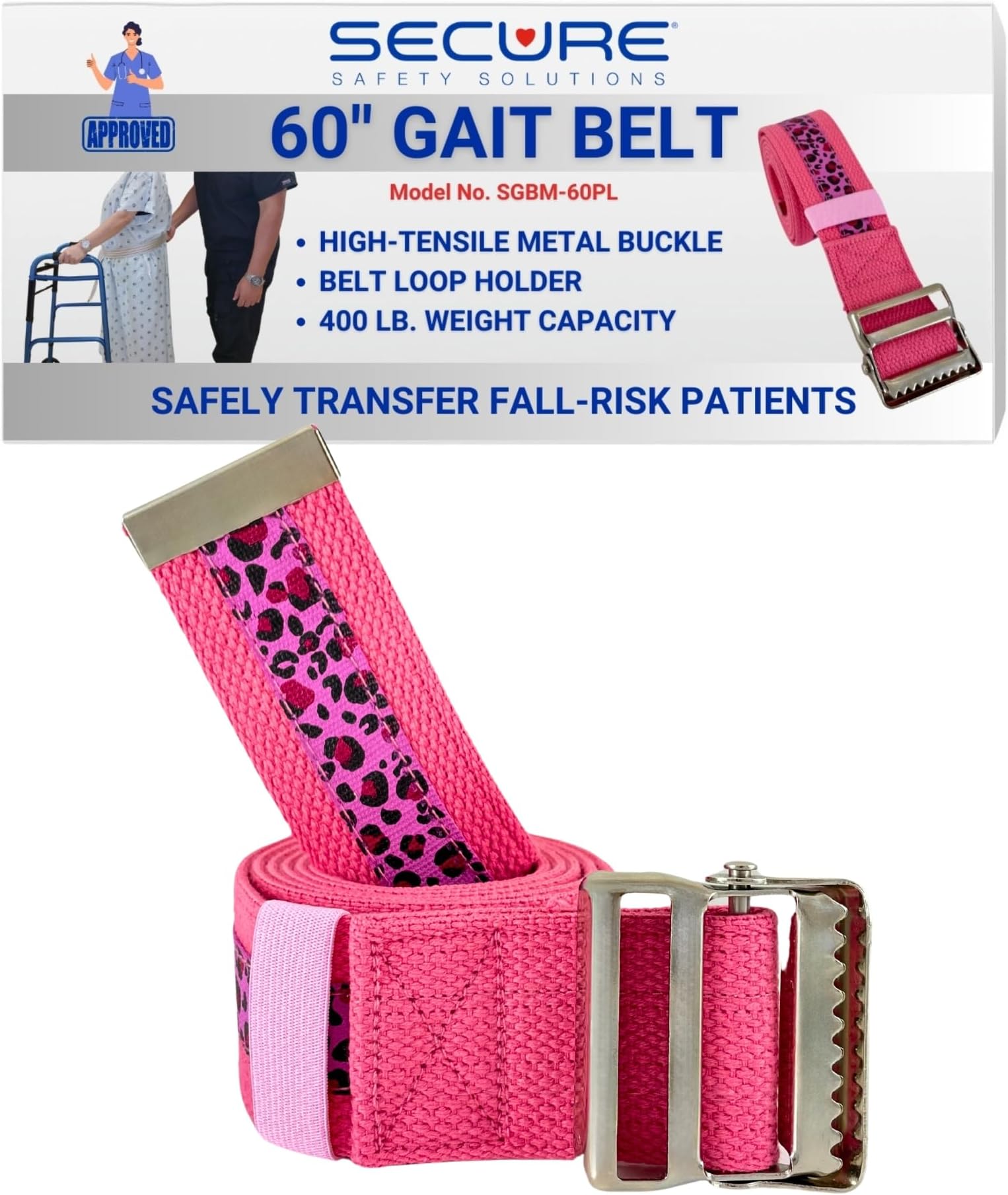 Secure Gait Belt for Seniors with Metal Buckle - Transfer and Walking Standing Aid Elderly, Physical Therapy, Nurses
