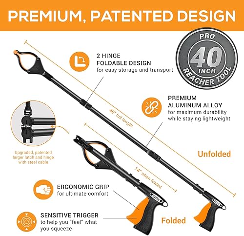 Miniatura 6 de EZPIK Pro herramienta de agarre extendida de 40" para personas mayores, palos de agarre de basura para adultos mayores, herramienta plegable de