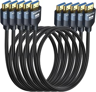 RyzzRooa 8K HDMI 2.1 Cables 6ft 5-Pack - 48Gbps High-Speed for PS5, Xbox, 8K@60Hz, 4K@120Hz/144Hz Gaming, eARC, HDR10 TVs