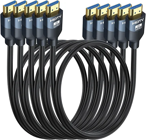 8K HDMI 2.1 Cables 6FT 5-Pack, High Speed HDMI Gaming Monitor Cable for PS5 TV-8K ARC&eARC HDMI Cord-165/180/240Hz, HDCP2.3, 3D/HDR10 for Soundbar, PS5, PS4, TV, Xbox, Roku, Cinema, Computer, Monitor
