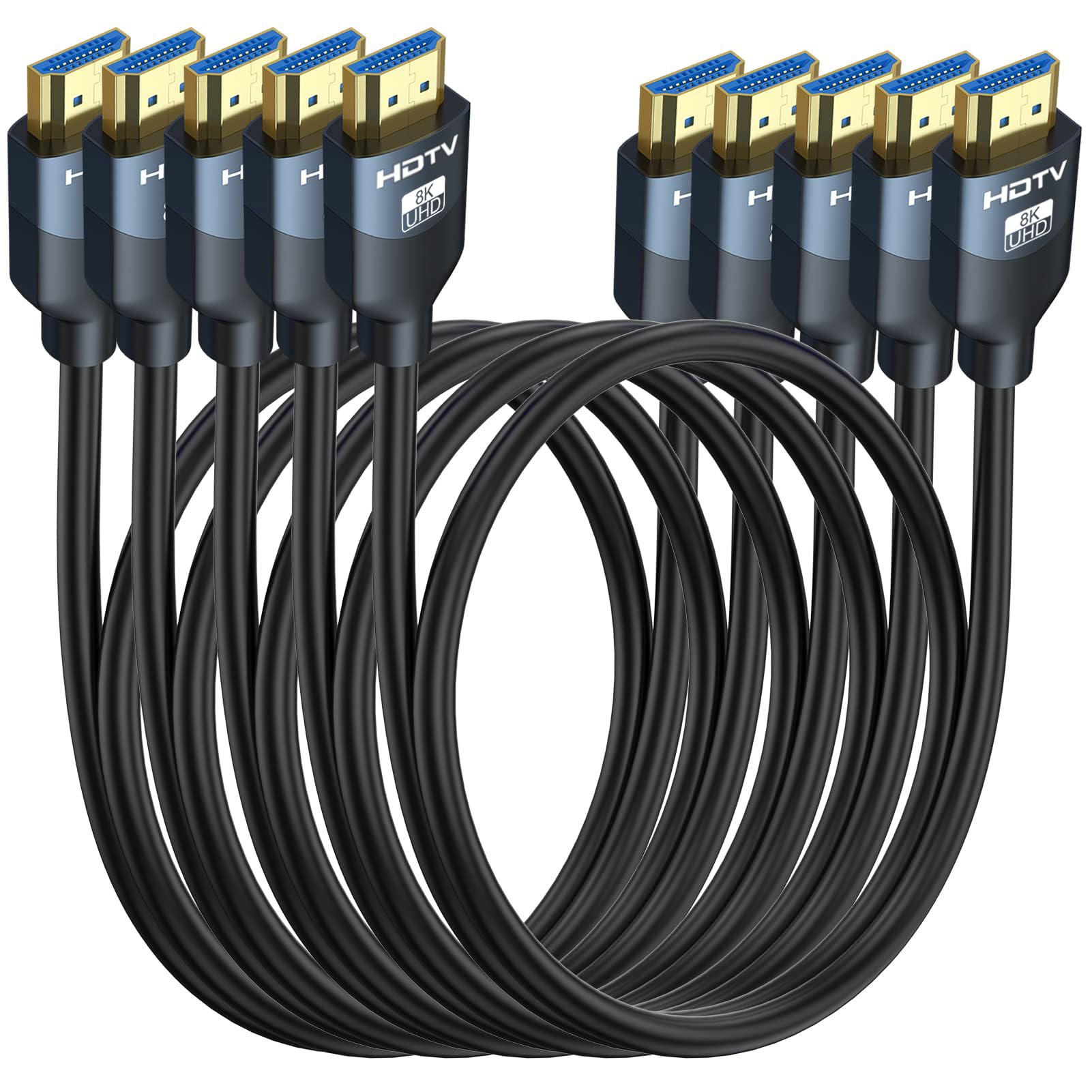 8K HDMI 2.1 Cables 6FT 5-Pack, High Speed HDMI Gaming Monitor Cable for PS5 TV-8K ARC&eARC HDMI Cord-165/180/240Hz, HDCP2.3, 3D/HDR10 for Soundbar,