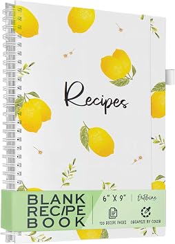 OUTSHINE 6 x9 Lemons Hardcover Recipe Binder, Blank Recipe Binder to Write in Your Own Recipes, Recipe Binder, Recipe Book Blank, Recipe Notebook, Cookbook Binder, Recipe Journal for Recipe Holder
