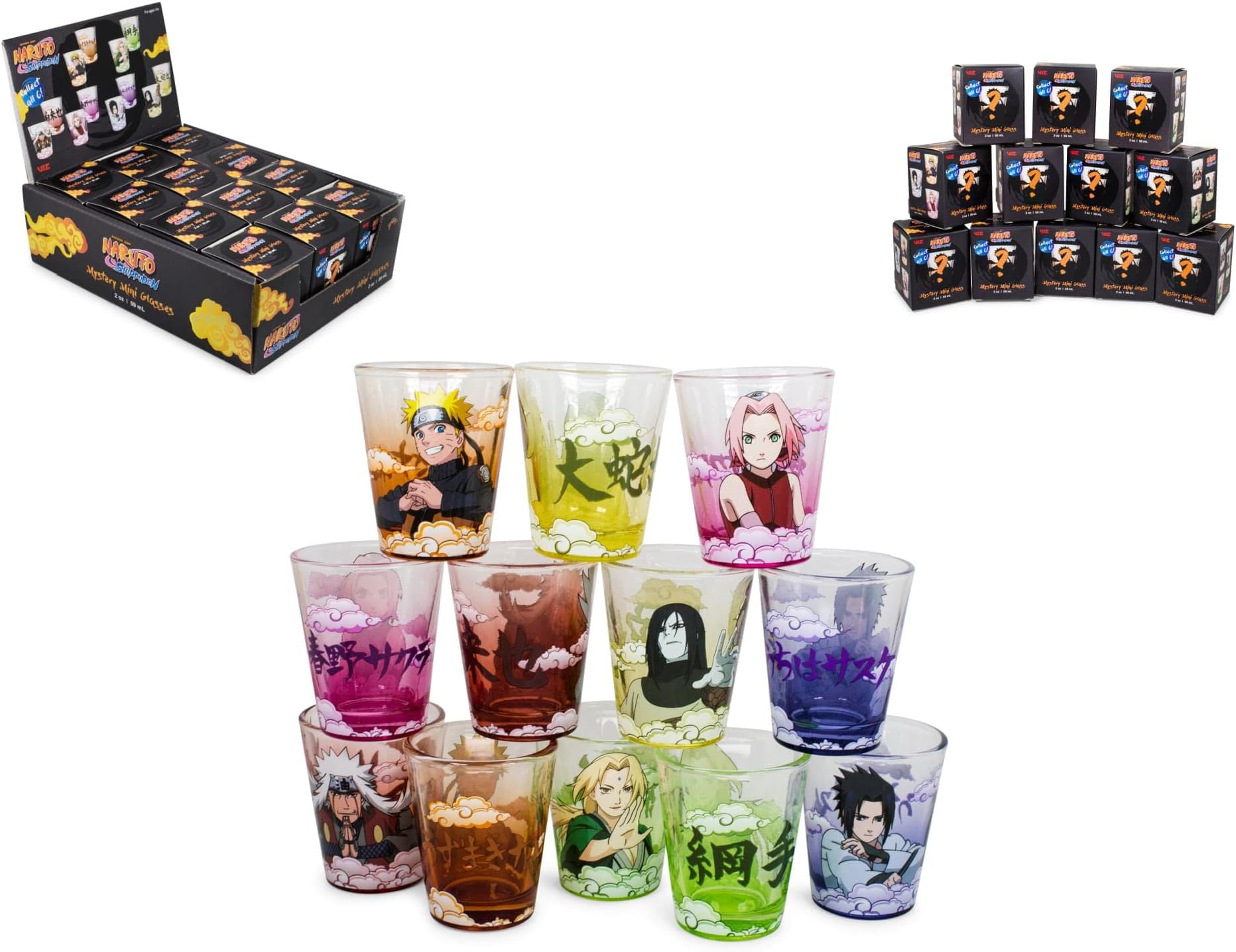 Naruto 2-Ounce Round Shot Glass Blind Pack, One Random Mystery Surprise Box | Mini Glass Cup, Whiskey Shot Glass For Home Barware | Official Anime Manga Gifts And Collectibles