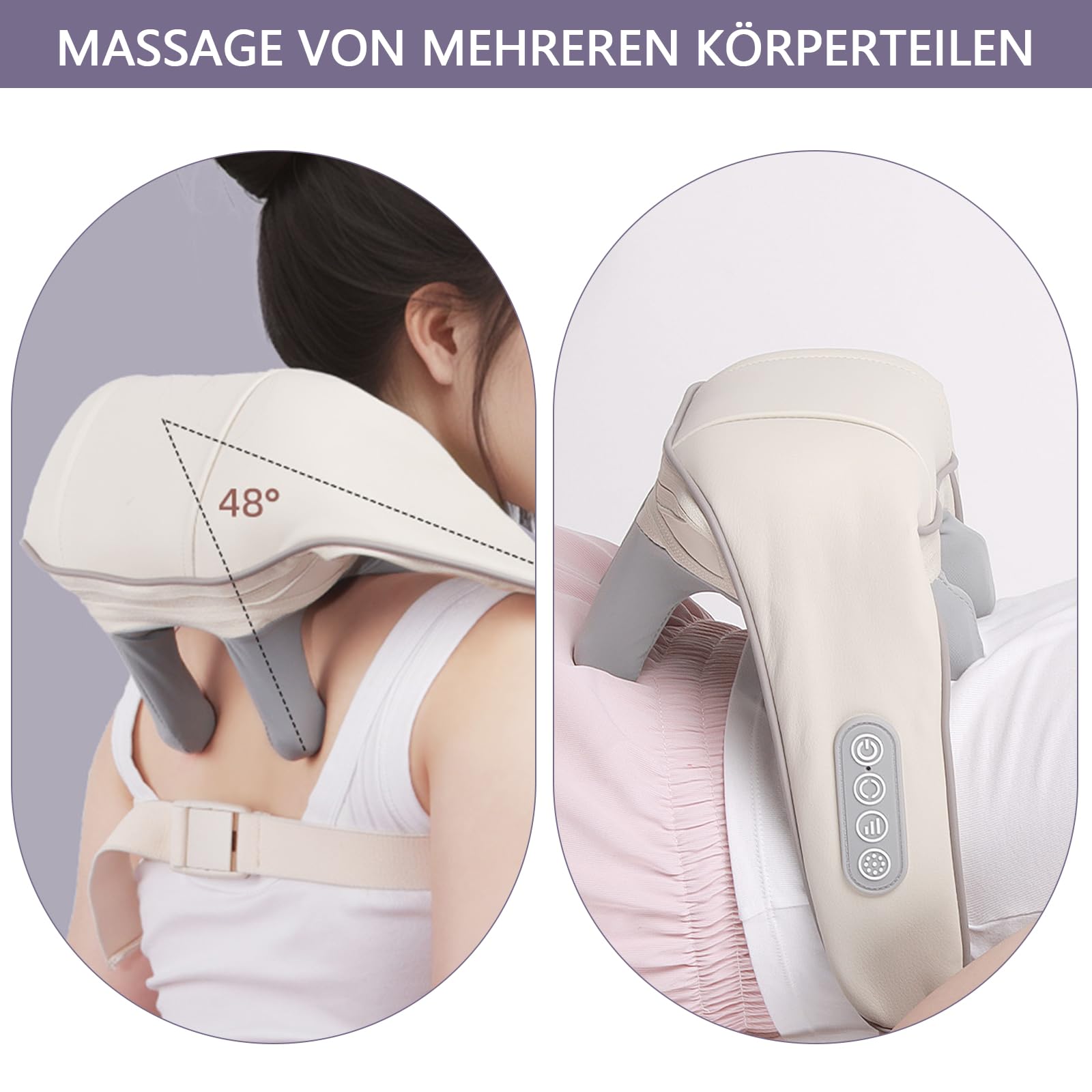 Massaggiatore per spalle e collo con calore, massaggiatore Shiatsu con massaggio 6D di tessuti profondi, con 6 testine massaggianti in silicone, massaggiatori elettrici per schiena, gambe