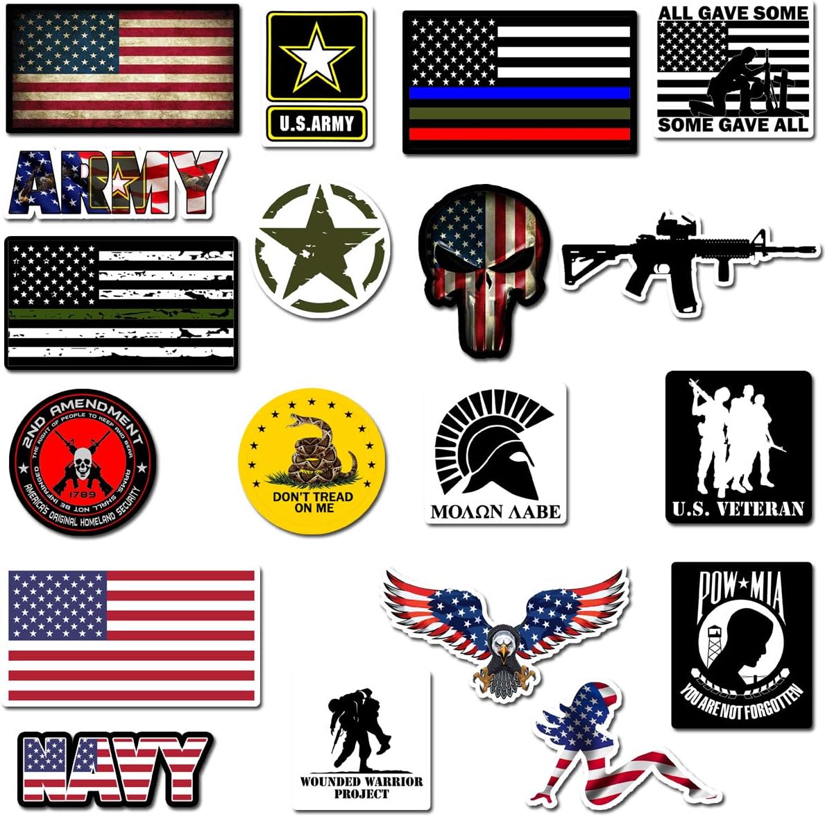 Hard Hat Stickers, Premium Thick Funny Vinyl Decals for Hardhat, Helmet, Toolbox, Laptop, Mug, Car Bumper and More | Waterproof | American Flag (Military Assort)