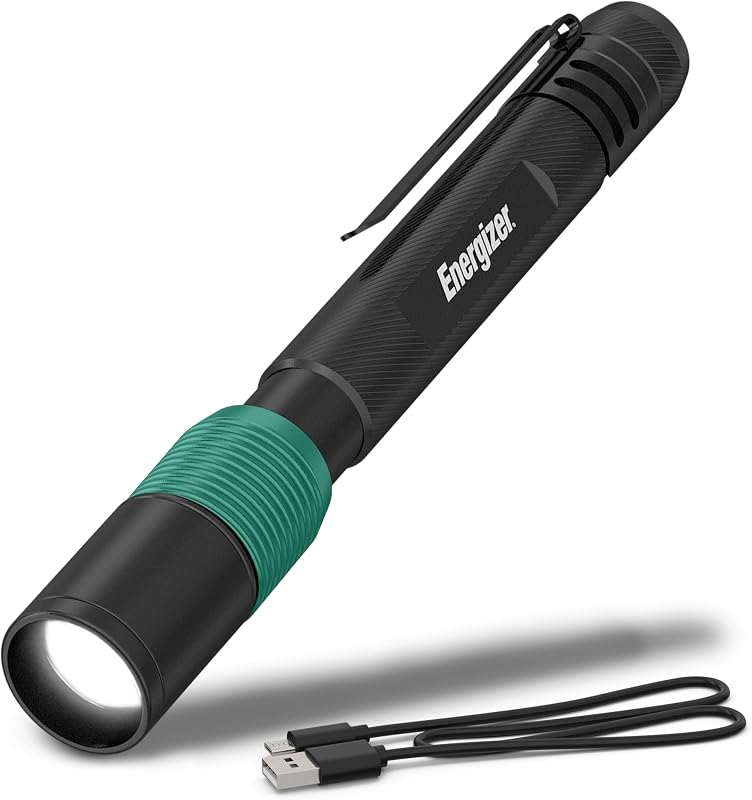 Energizer X-400 Pen Light Flashlight Rechargeable, Bright Penlight IPX4 Water-Resistant, Lightweight and Durable, Rechargeable Flashlight, USB Charging Cable Included