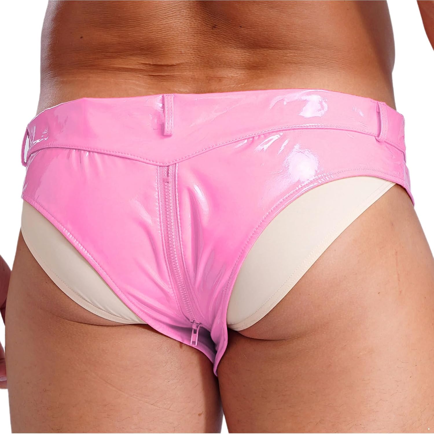iiniim Mens Patent Leather Bulge Pouch Bikini Briefs Underwear Zipper Briefs Knickers Shorts Clubwear