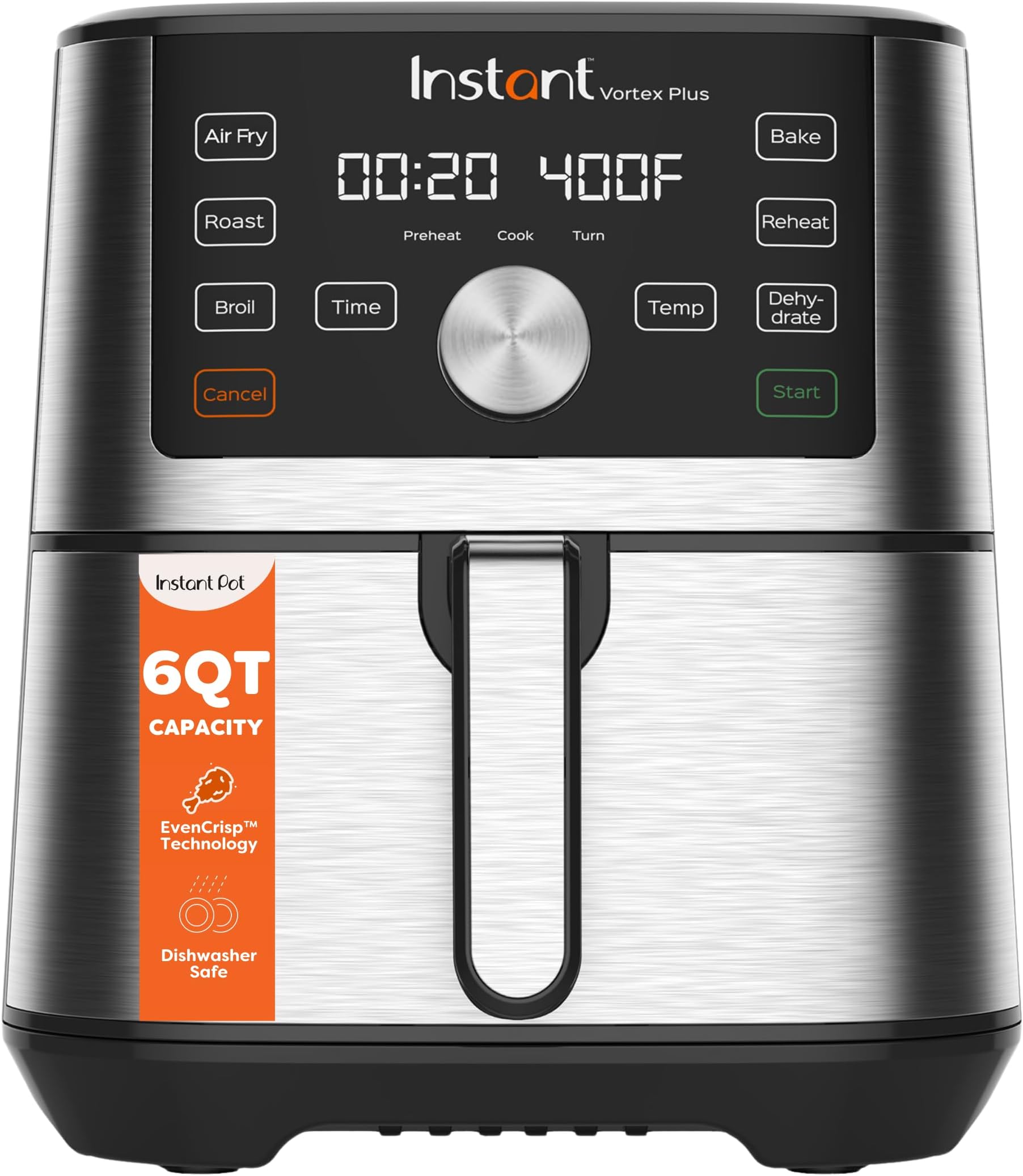 Instant Vortex Plus 6L Air Fryer, 6-in-1 with 360° EvenCrisp Technology, Touch Control Panel, Uses 95% Less Oil, Air Fry, Roast, Grill, Bake, Reheat & Dehydrate, 1500W, PFOA-Free & BPA-Free, 230V