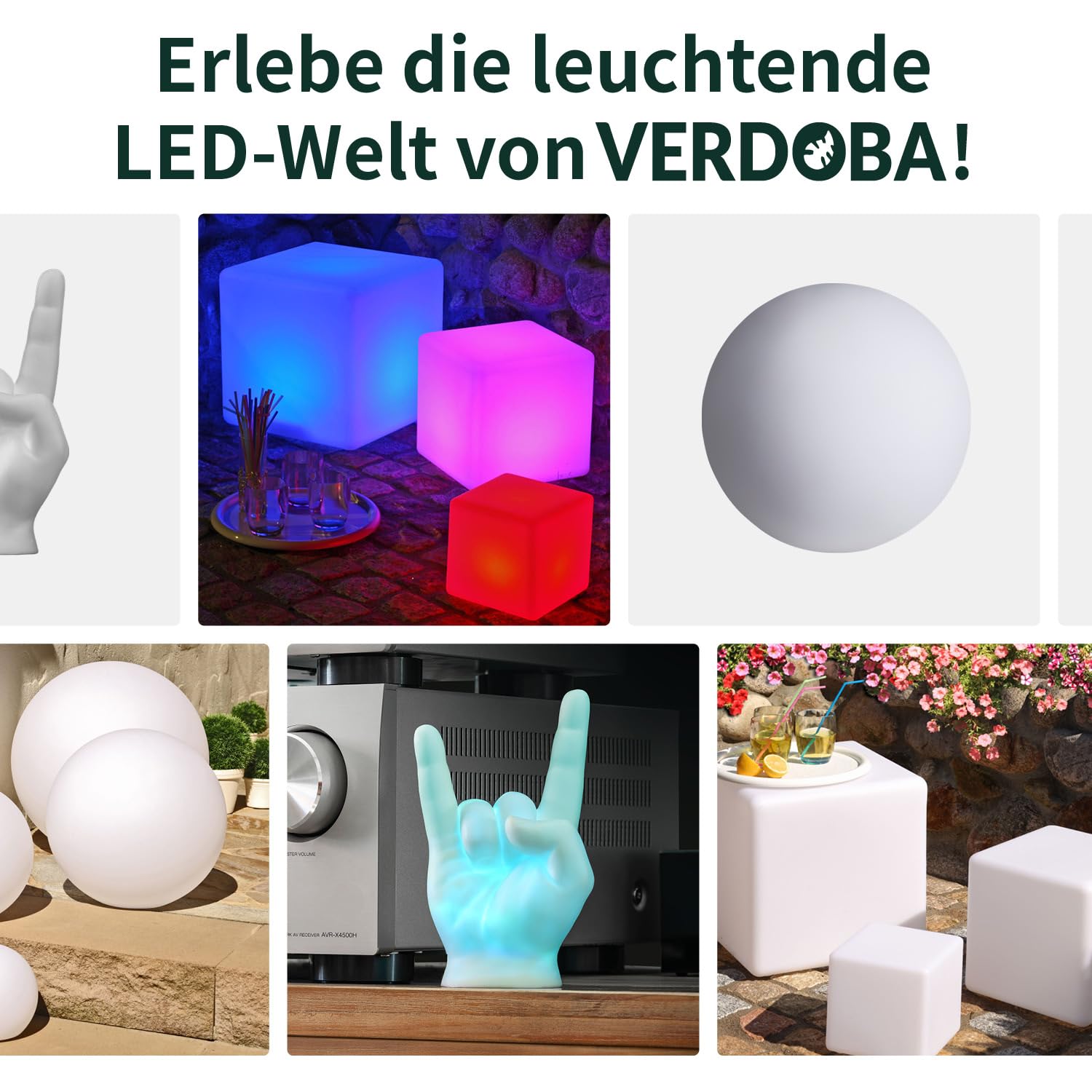 VERDOBA Kugelleuchte Mit Akku - Wasserfeste LED-Leuchtkugel Mit Farbwechsel und USB-C Anschluss - Dimmbare Kugel für Außen & Innen - 30 cm Große Lampe Mit Schutzklasse IP67