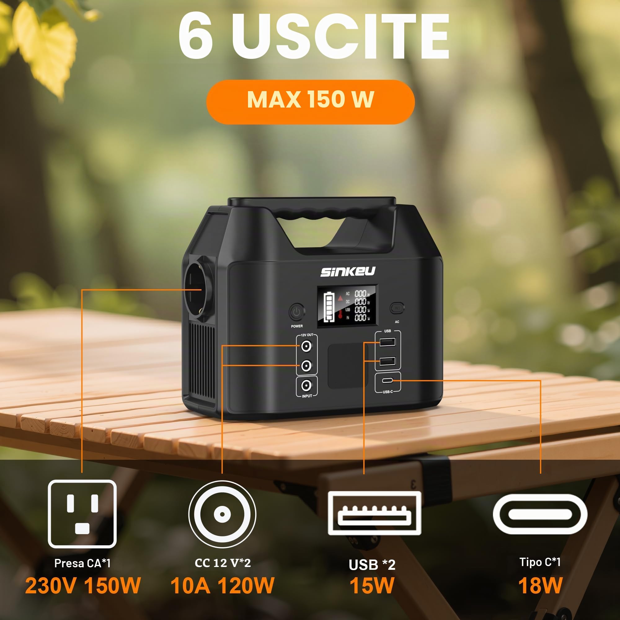 SinKeu Powerstation portatile da 96 Wh con pannello solare da 40 W, batteria LiFePO4 da 30.000 mAh, con presa CA da 230 V, 150 W, 12 V DC/USB, alimentazione di emergenza per campeggio, picnic