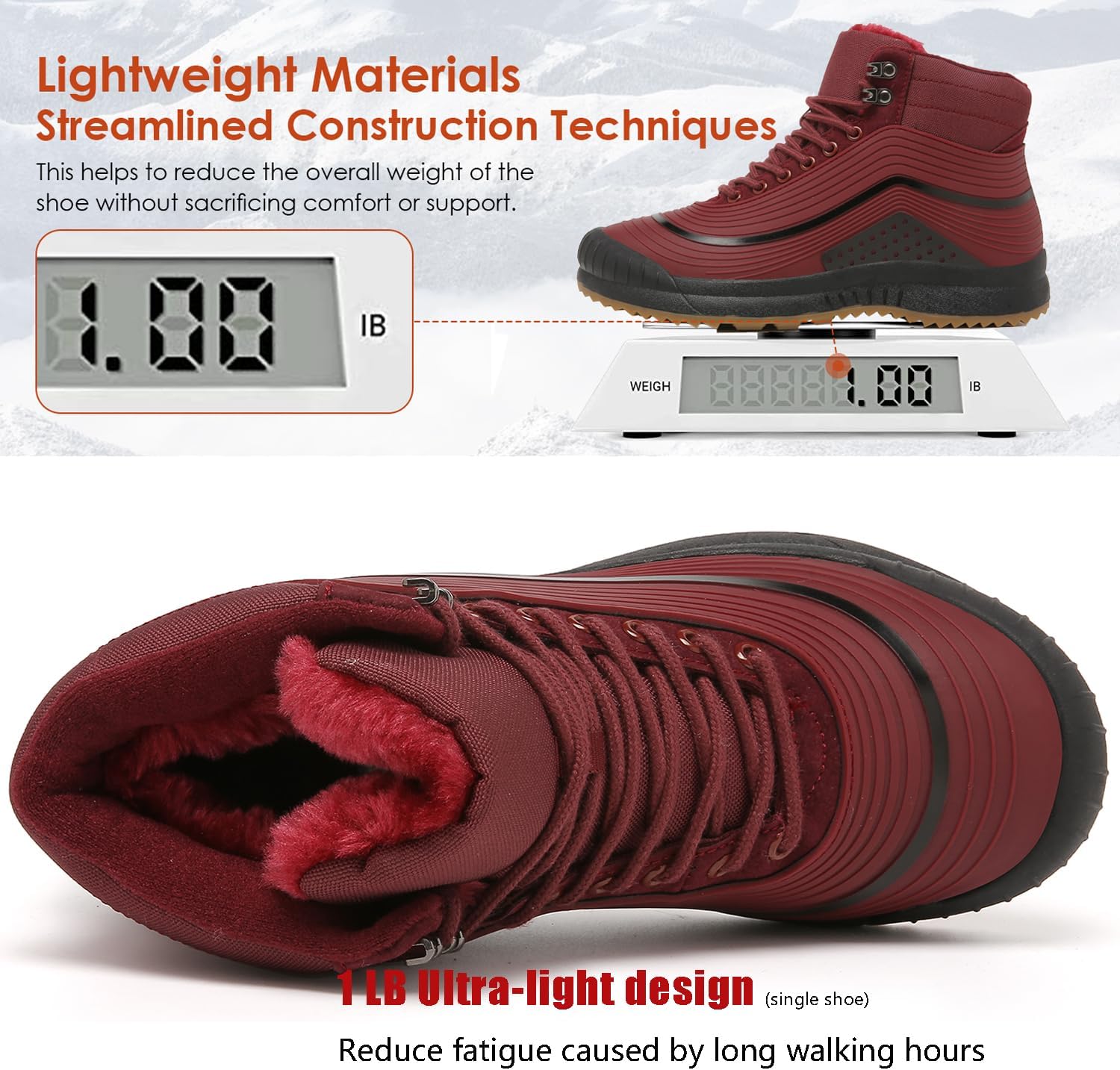 ulogu Snow Boots for Men Women丨Insulated Waterproof Fur Lined Booties丨Non Slip Lightweight Winter Shoes - Image 6