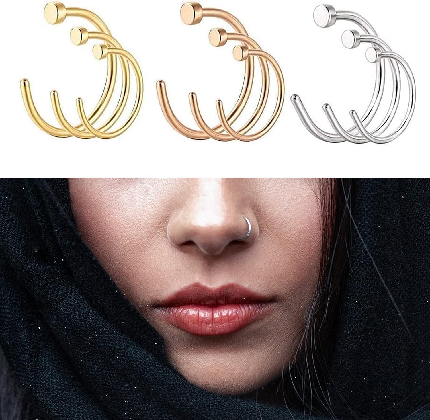 LEEQ 18 Pieces 20 G C Shape Nose Ring inless Steel Nose Hoops Body Piercing Jewelry for Men Women 3 Sizes - Image 4