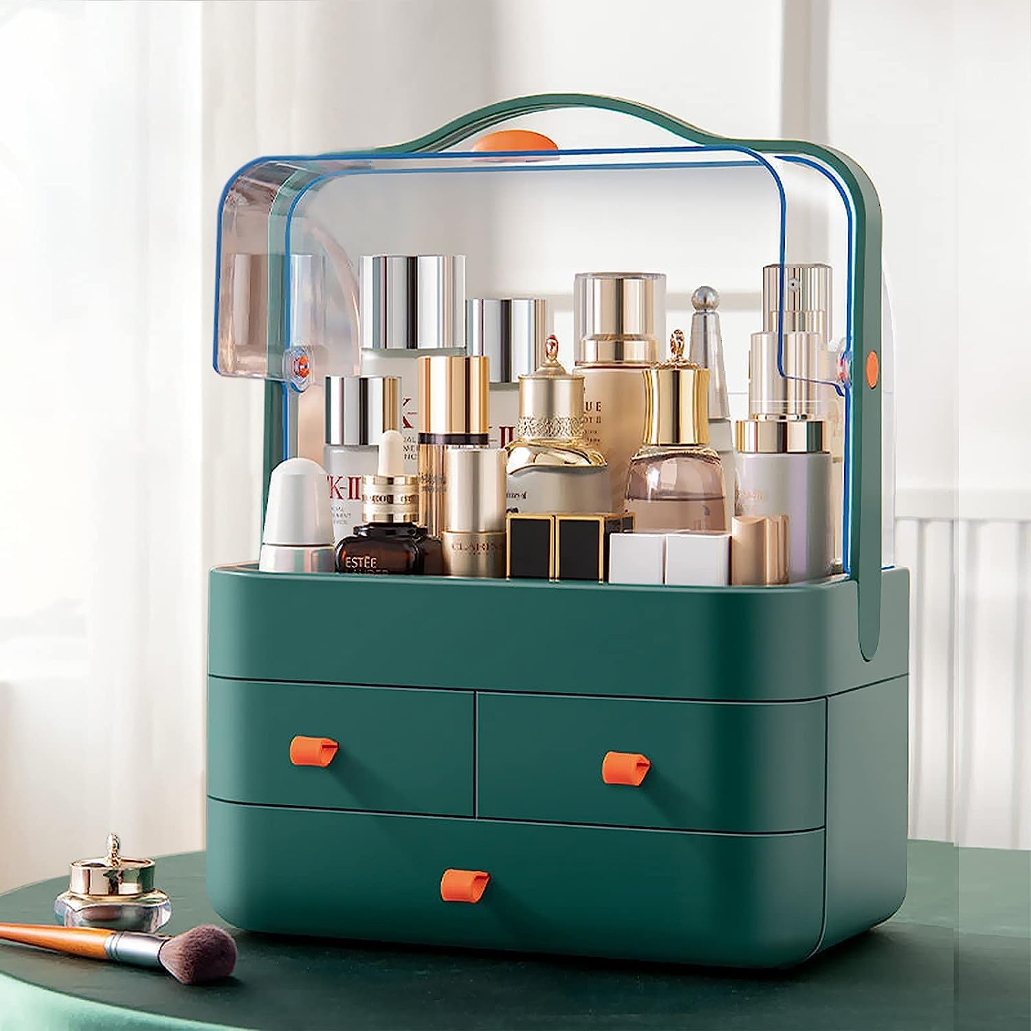 Humongous Makeup Organizer Cosmetic Display with Drawers High transparent acrylic Cover Fully Open Waterproof Dust-proof Handle Jewelry, Skincare Bathroom Dresser Countertop (Green) (B0CXT2TTT8) Amazon Price History, Amazon Price Tracker