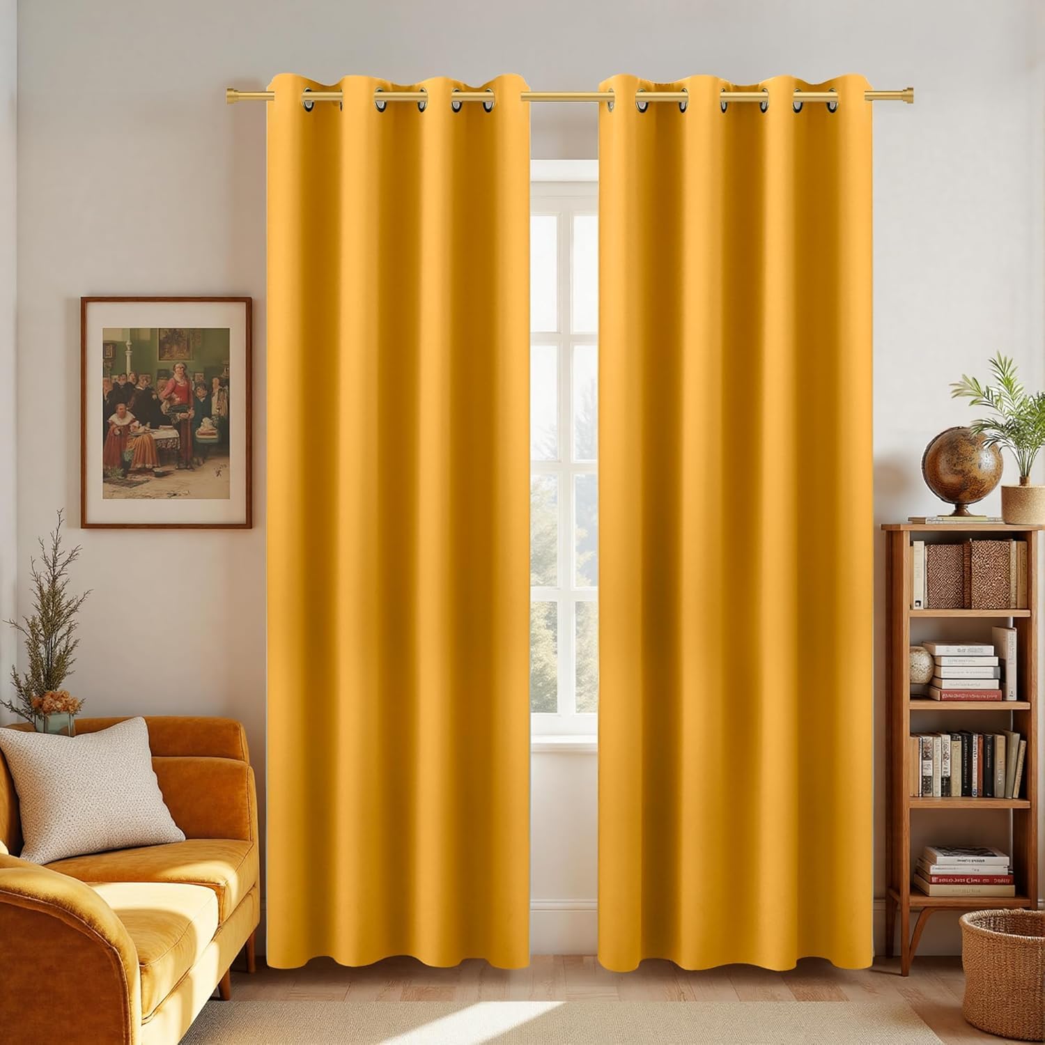 KOUFALL, Mustard Yellow Blackout Curtains, 84 Inch Long, Spring Window Treatments, Room Darkening Curtain for Living Room, 52 x 84 Inch Length, 2 Panels