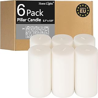 HomeLights Pillar Candles - 2.7x6 inch | 60 Hours Burning, 6 Count - Whi...