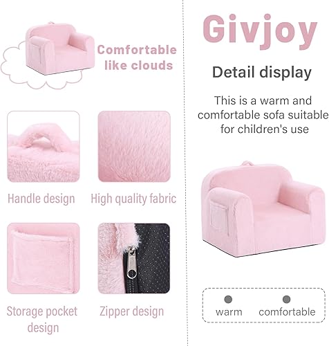 Miniatura 5 de Givjoy Silla infantil de felpa para niños, cómodo sofá para niños, tumbona para dormitorio, sofá convertible para niñas y niños, silla de lectura