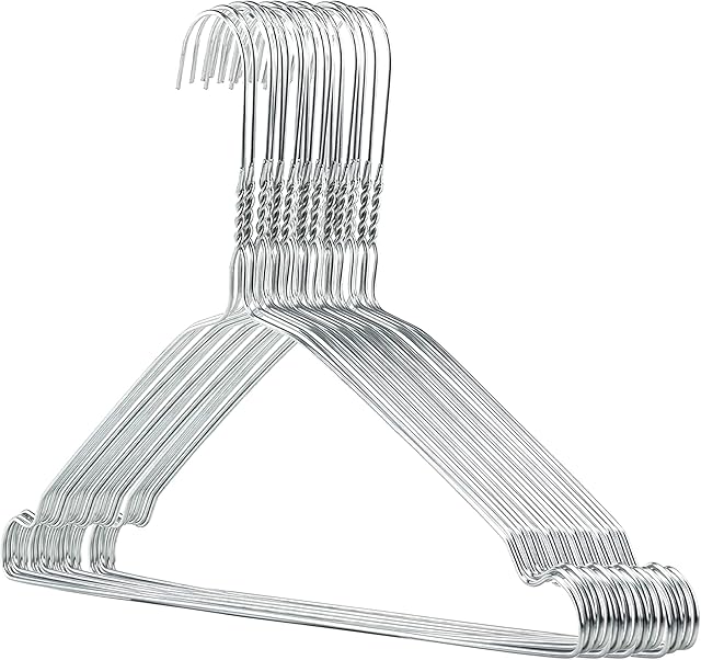 Hangerworld 20 Strong 41cm Metal 13 Gauge Silver Galvanised Wire Notched Clothes Garment Trouser Bar Hangers