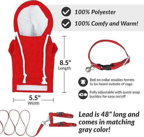 Miniatura 2 de Conjunto de suéter, arnés y correa de hurón rojo - Ropa para hurones - Accesorios para hurones - Ropa para hurones - Cosas de hurón - Sudaderas para