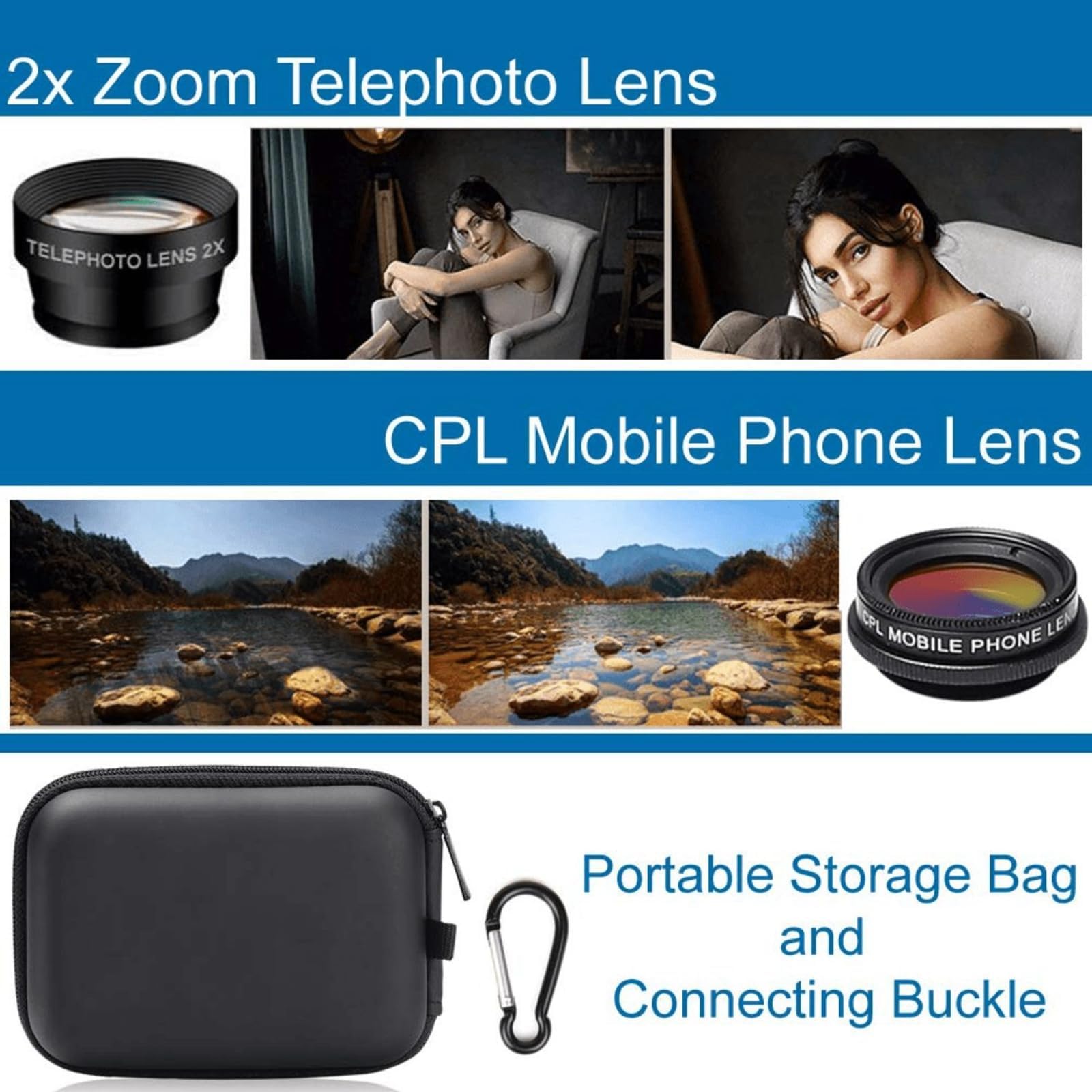 Lente per smartphone, 7 in 1 Universale Obiettivo per cellulare, Lente grandangolare, Obiettivo Macro, fisheye lens, caleidoscopio, zoom/CPL/Star lens, per alle smartphone (M)