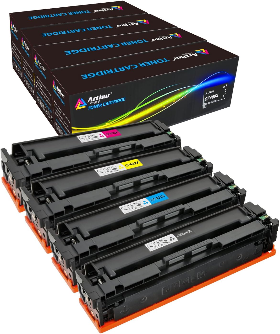 Arthur Imaging Compatible High Yield Toner Cartridge Replacement for HP201X CF400X CF401X CF402X CF403X HP CF400A for use with HP M277dw, M252dw, M277n, M252n (Black, Cyan, Magenta, Yellow, 4-Pack)