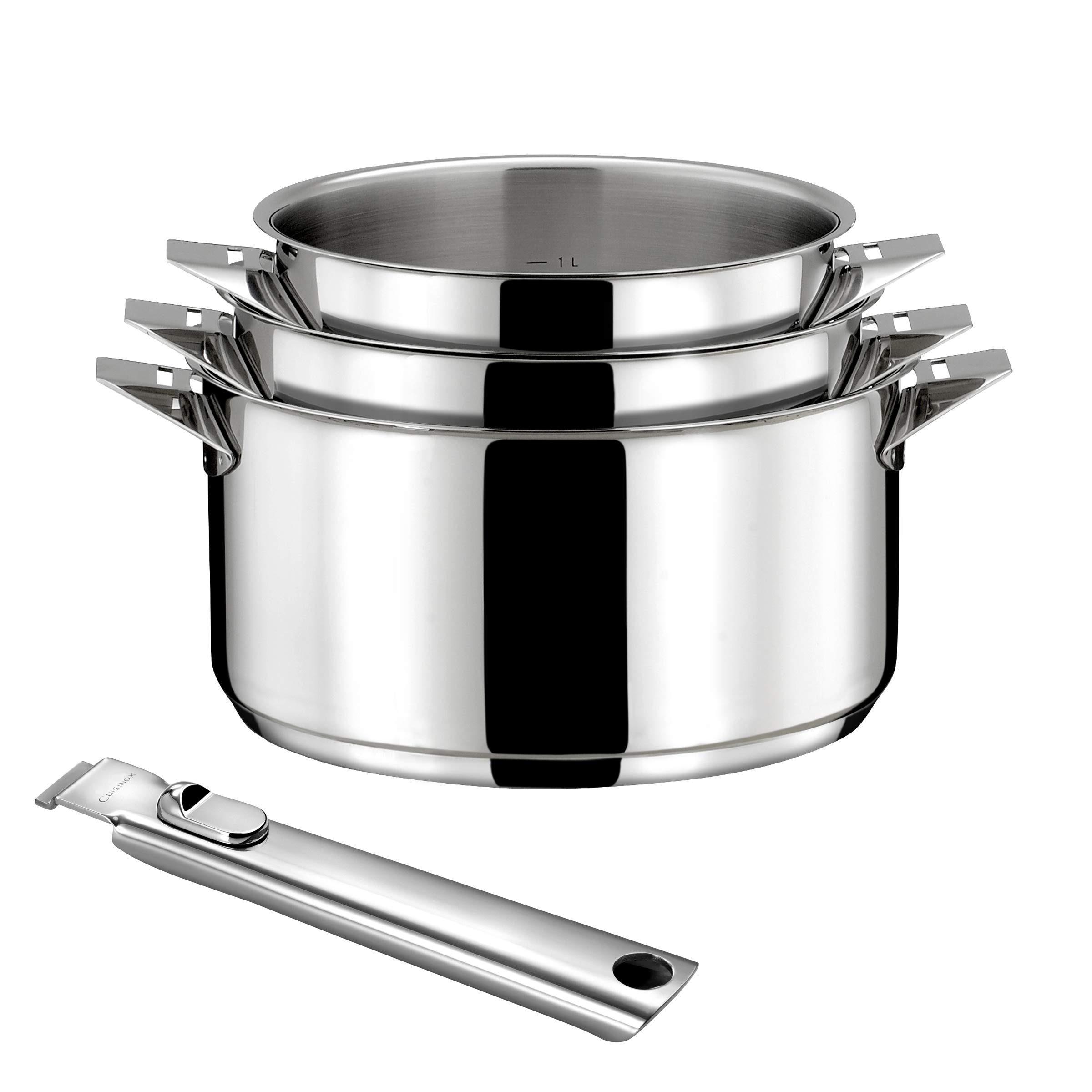 CUISINOX - Eclipse - Set cuisson et coutellerie - Casseroles 16/18/2 cm, éplucheur et couteau office - Poignée inox - Fond encapsulé - Compatible tous feux dont induction