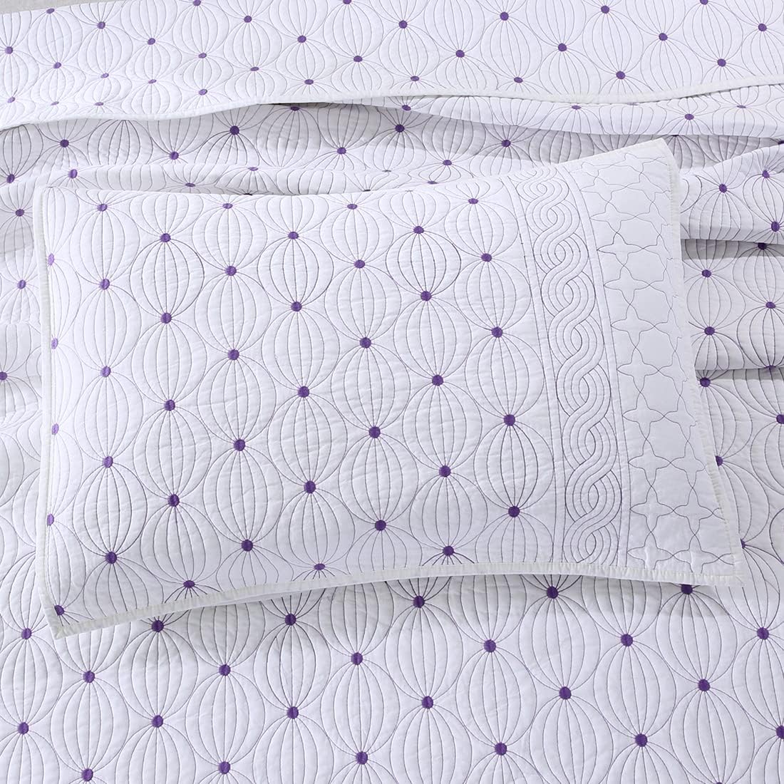 vctops 3 Pieces Oversize Queen Quilt Set Cotton Quilted Bedspreads Embroidered Soft Lightweight Coverlet Reversible Bedspread Set for All Season (Purple,106"x92")