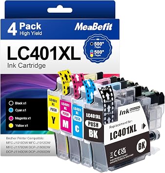 LC401XL Ink Cartridges Compatible for Brother LC401XL LC401 High Yield Replacement Ink for Brother MFC-J1010DW MFC-J1012DW MFC-J1170DW DCP-J1800DW Printer, 4 Pack