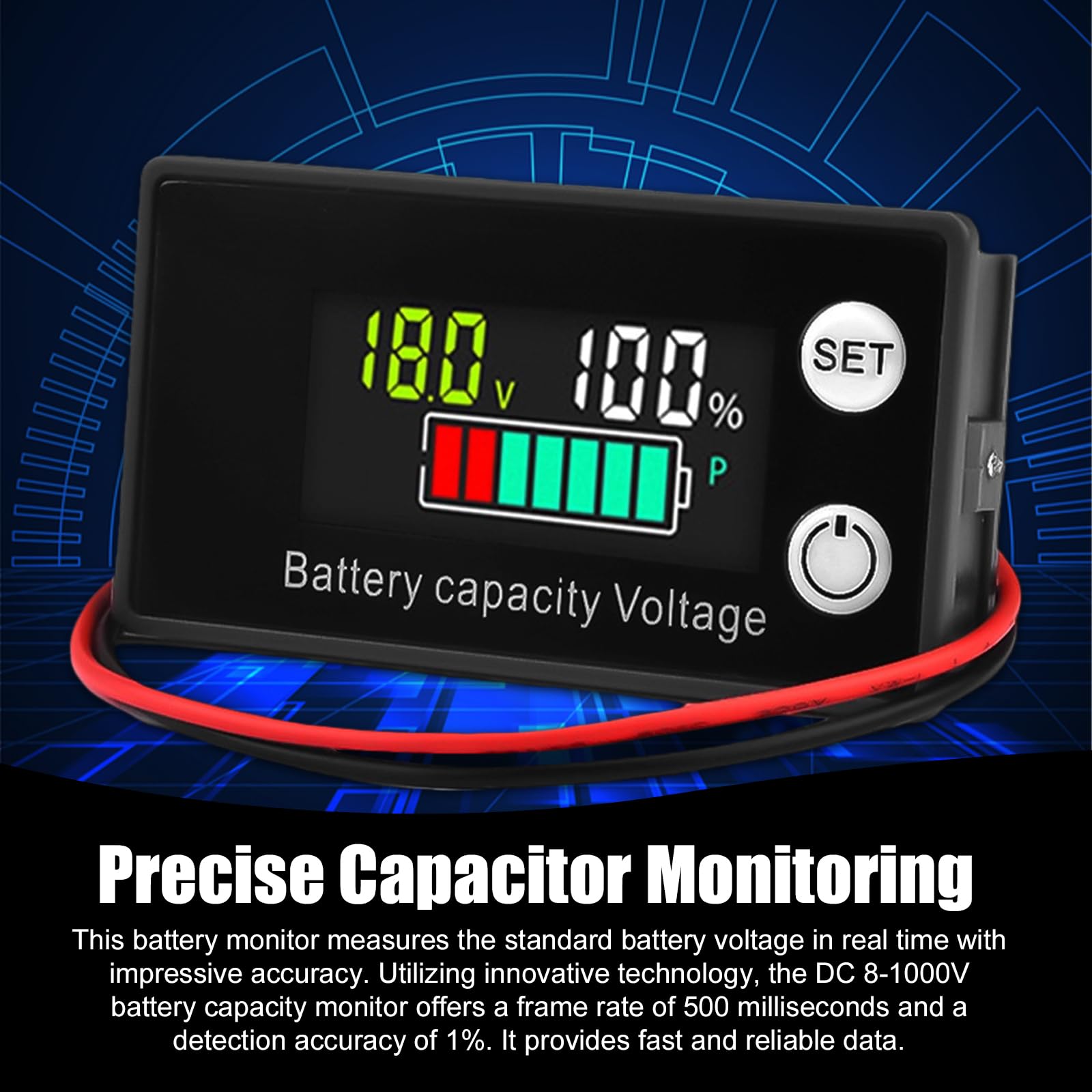 2 monitor di capacità della batteria, 12 V, 24 V, 36 V, 48 V, 60 V, 72 V, 84 V, multicolor LCD, DC8-100 V, allarme di temperatura con indicatore di alta precisione, per auto, camper, barca