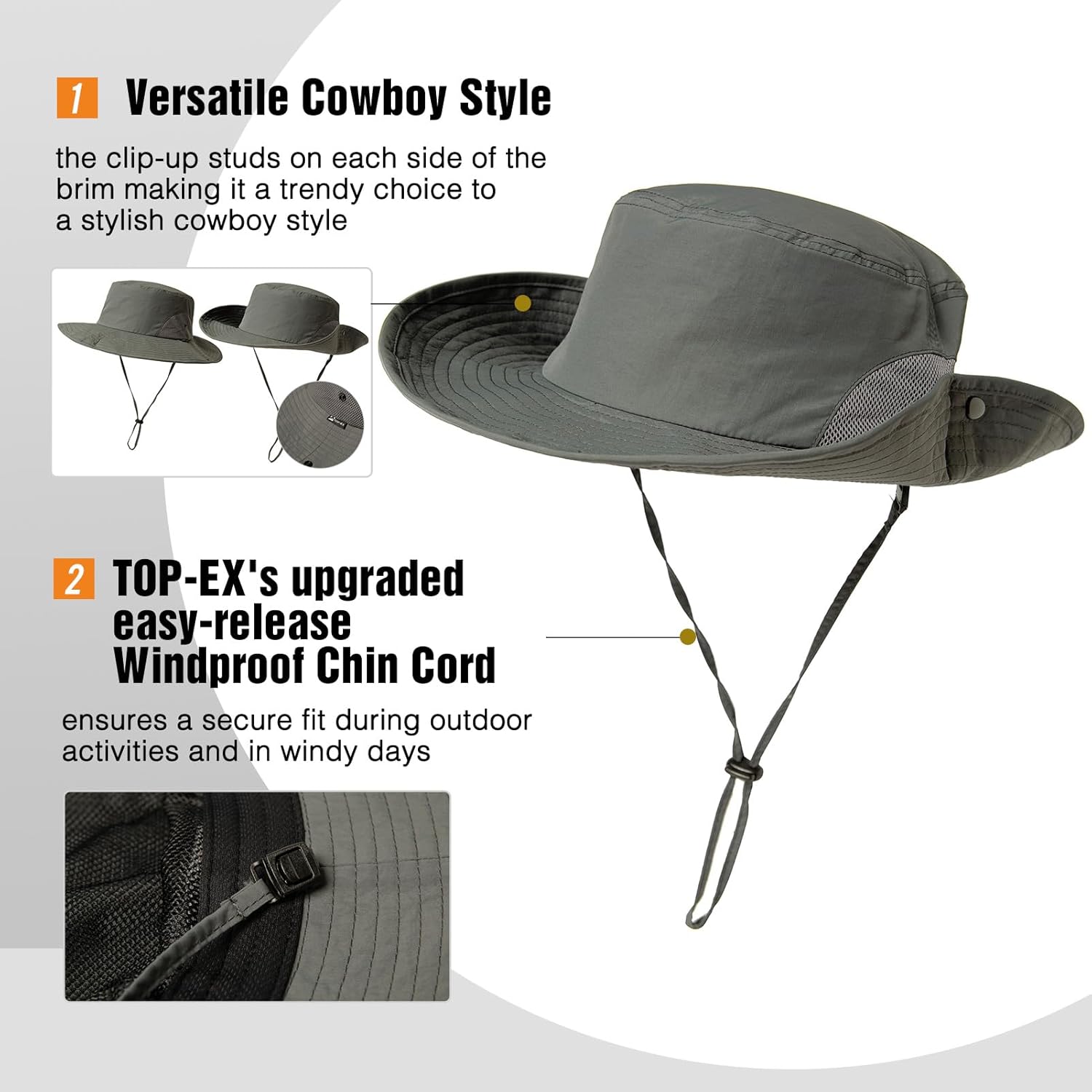 Oversized XL XXL Mens Waterproof UPF50+ Golf Bucket Sun Hats Big Head Boonie Safari Wide Brim Fishing - Image 9