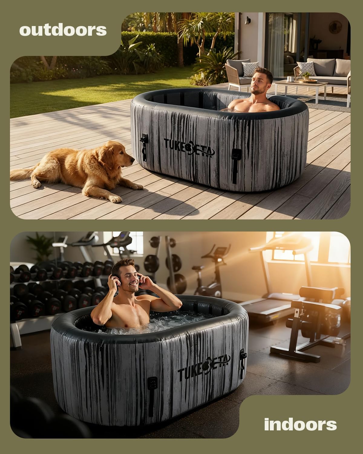 Upgrade 179 Gal XXL Ice Bath Tub Fits Tall 6'7" Athletic, Water Chiller Compatible Cold Plunge Tub for Recovery, 5-Layer Portable Inflatable Ice Bathtub with Lid for Indoor Outdoor Use, Gray