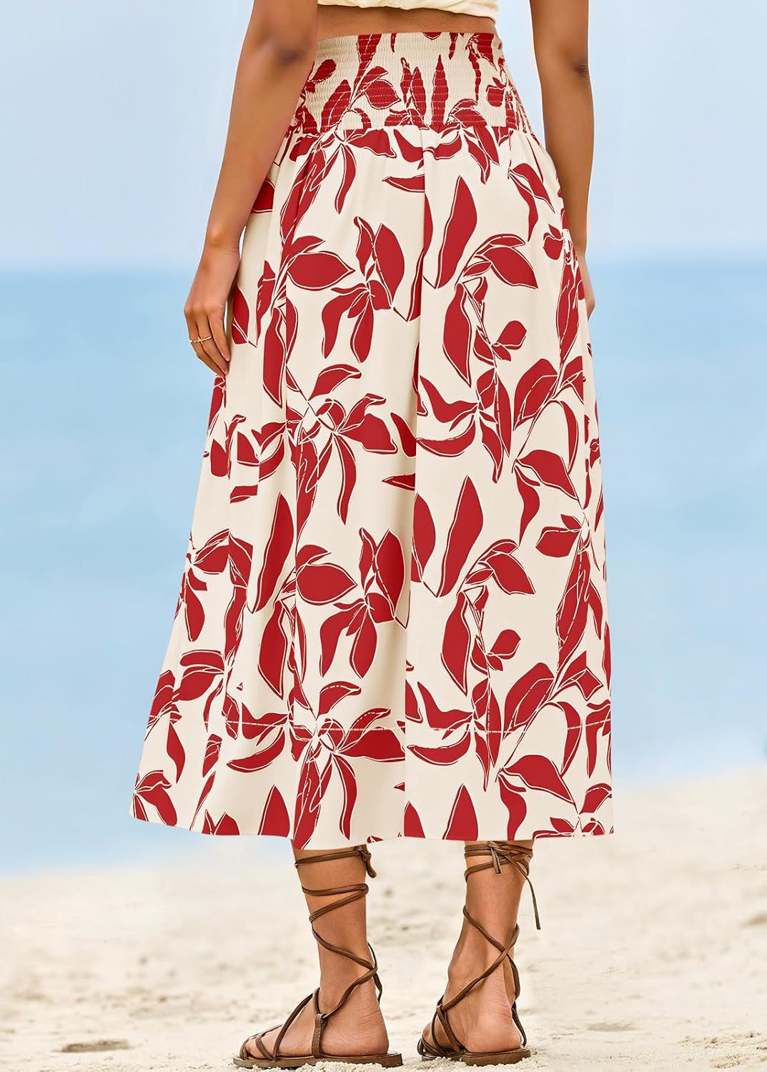 Wenrine Womens Floral Print Maxi Skirt High Waisted A Line Boho Flowy Beach Vacation Long Skirts with Pockets - Image 5