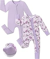 JunNeng Baby Girl Bamboo Viscose Sleeper Romper with Fold-Over Mittens, 2-Way Zipper & Non-Slip Soles, 0-18 Months Sleep N' Play PJs