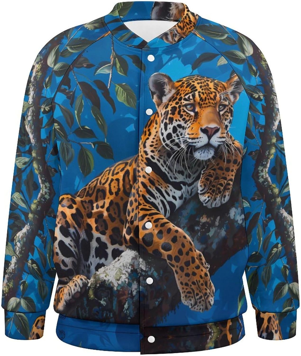 Leopard on Tree Novelty Men's Baseball Jackets Causal Sweatshirt Button Top Long Sleeve Coat
