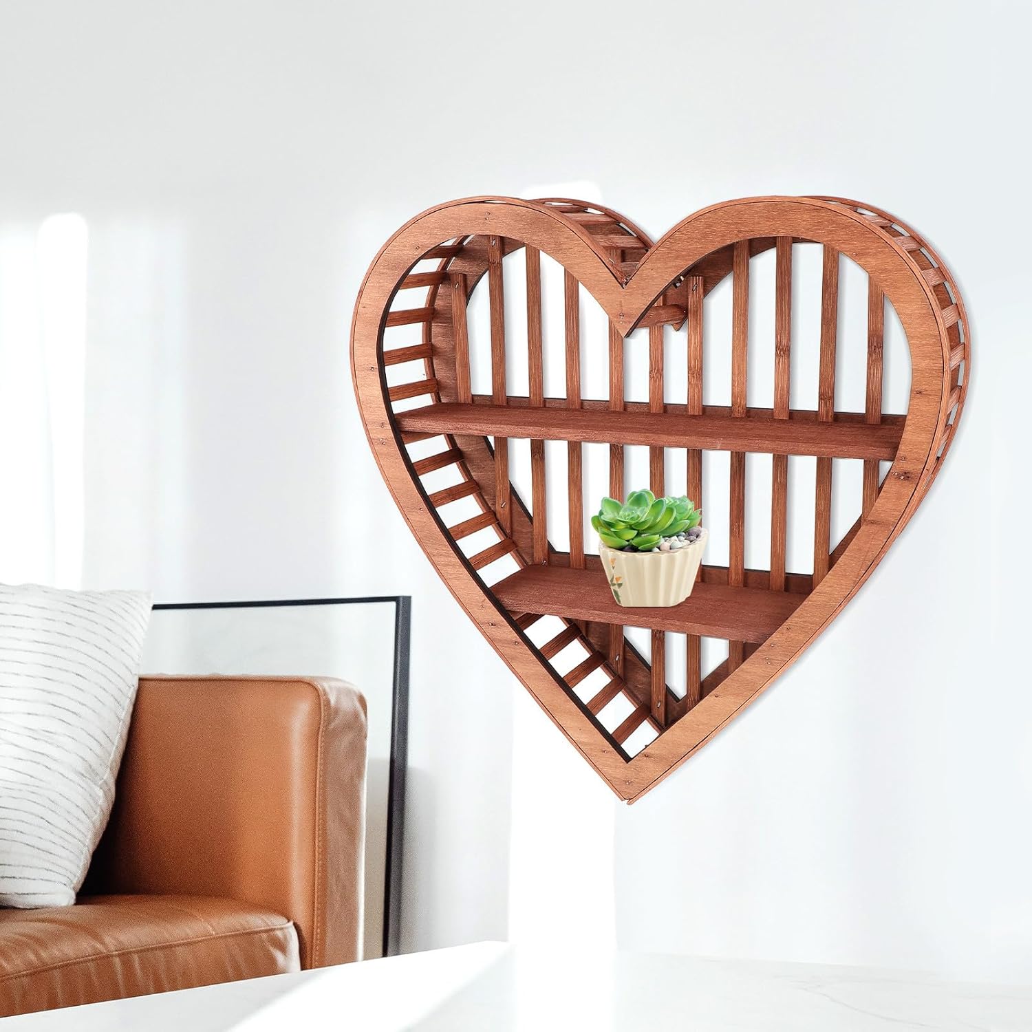 Heart Shaped Display Shelf Wall Mounted Wooden Shelf for Bedroom Home Décor Floating Wall Storage Rack