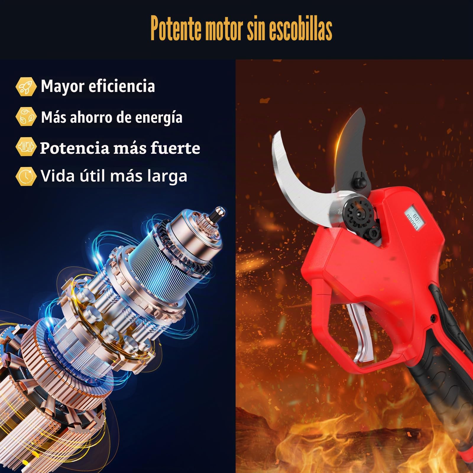Marketo - Tijeras de podar eléctricas con palo de 2 m (6,56 ft), alcance total 4 m, con 800 W, motor sin escobillas & pantalla, 45 mm, podadora eléctrica inalámbrica con 2 x 2,0 Ah baterías para ramas