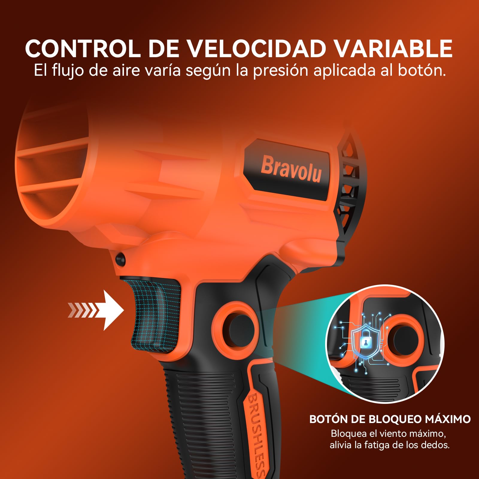 Soplador de Hojas, Mini Soplador con Baterías de 5200 mAh y Cargador, Potente Motor sin escobillas, Velocidad del Aire MAX 200 km/h, Control De Velocidad Variable