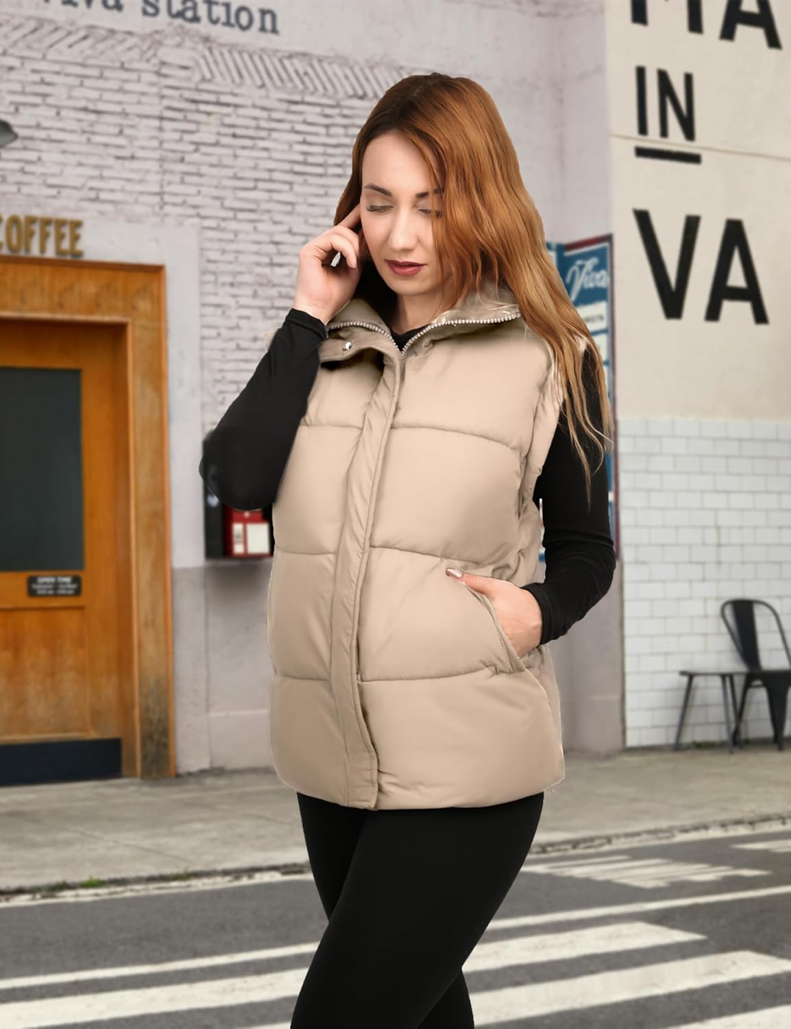 Womens Oversized Quilted Vest Bubble Stand Collar Sleeveless Zip up Puffer Vest Warm Padded Jacket Coat - Image 6